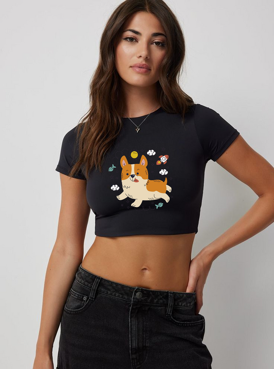 Cute Dog Doodle Crop Top for Women